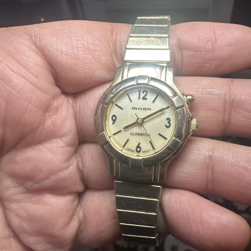 Works Vintage Milan GloWatch ladies Watch Gold Tone New Battery 29mm Fit 6.5in"